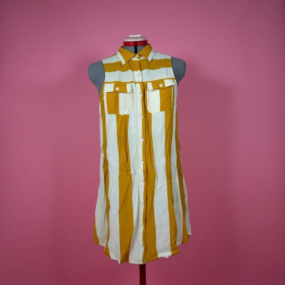 Yellow and Cream Striped Button Up Tunic